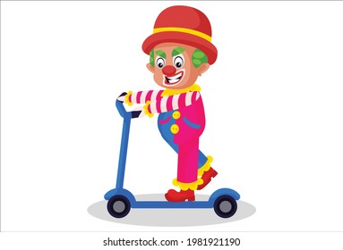 Joker is standing on a skating cycle. Vector graphic illustration. Individually on white background.