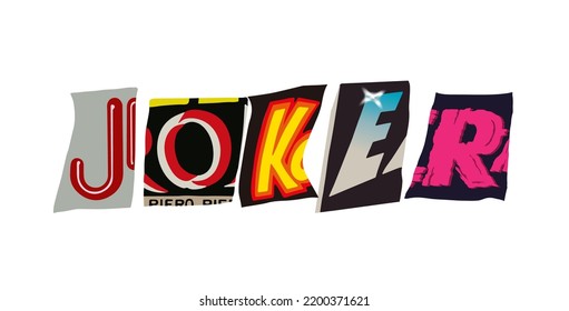 Joker. Vector colorful punk style typography lettering and font for grunge flyers and posters designs or ransom notes.