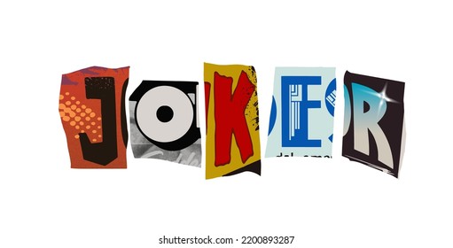 Joker. Vector colorful punk style typography lettering and font for grunge flyers and posters designs or ransom notes.