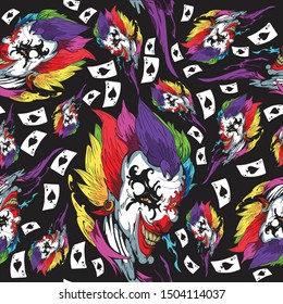 joker with vivid rainbow and card seamless pattern typhography with colorful  and background