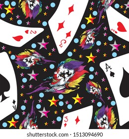 joker with vivid rainbow and card seamless pattern typhography with colorful  and background