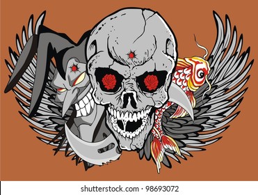 joker wing skull