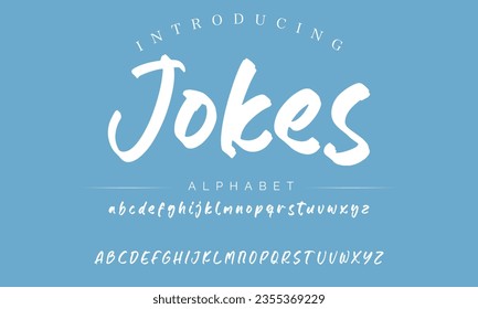 Jokes Lettering font isolated on black background. Texture alphabet in street art and graffiti style. Grunge and dirty effect.  Vector brush letters.