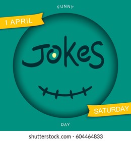 Jokes. Stylized smiley design. Funny sticker. Grunge brush lettering in 3D round frame with smile. Vector EPS 10