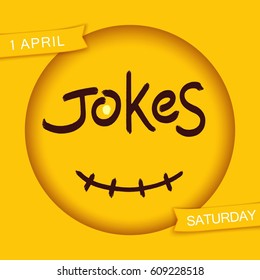 Jokes. Stylized smiley design. Funny sticker. Grunge brush lettering in 3D round frame with smile. Vector EPS 10