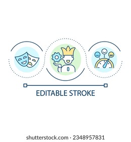 Joking loop concept icon. Emotional regulation. Avoiding negative feelings. Defense reaction abstract idea thin line illustration. Isolated outline drawing. Editable stroke. Arial font used