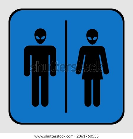 Joky Black and Blue toilet signs. Alien Woman, Man Minimalistic icon set vector illustration