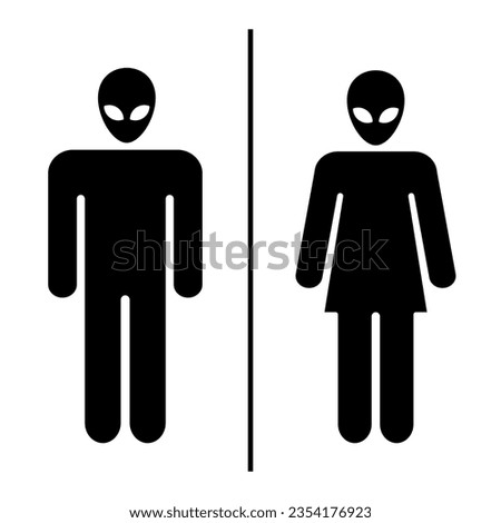 Joky toilet signs. Alien Woman, Man Minimalistic icon set vector illustration