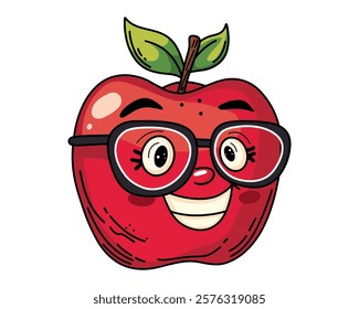 Jolly Apple with glasses. Cartoon style. Vector