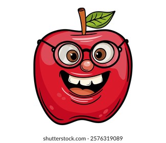 Jolly Apple with glasses. Cartoon style. Vector