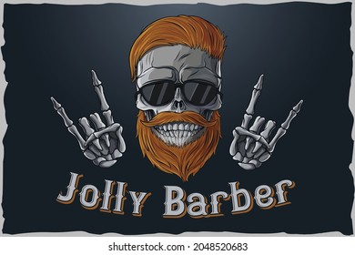 Jolly Barber skull illustration for tshirt printing