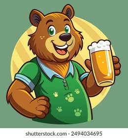 Jolly bear holding a beer in its hand