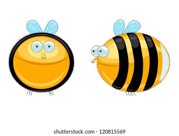 jolly bee flying from two perspectives