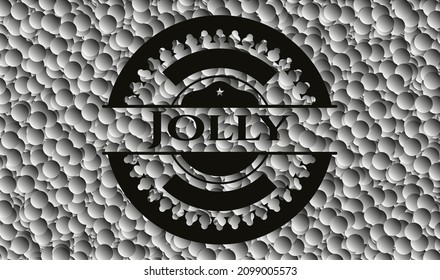 Jolly black emblem with grey bubbles background. Vector Illustration. Detailed. 