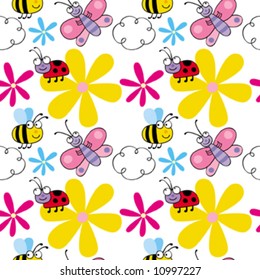 Jolly bugs seamless vector pattern. (Can be dragged to swatches palette in Adobe Illustrator for seamless pattern fills.)