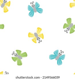 Jolly Schmetterling. Helles, nahtloses Muster mit bunten Schmetterlingen. Flach, Cartoon, Vektorgrafik 