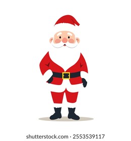 Jolly Cartoon Santa Claus with Red Hat and White Beard Illustration