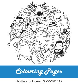 Jolly Christmas Coloring Book vector line art 