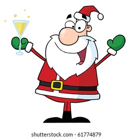 Jolly Christmas Santa Drinking Champagne