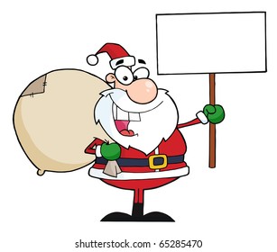 Jolly Christmas Santa Holding A Blank Sign