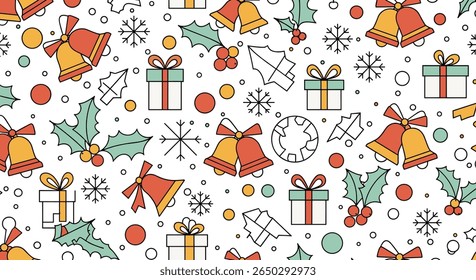 A Jolly Christmas Seamless Pattern Design Featuring Presents Bells and Festive Decorations