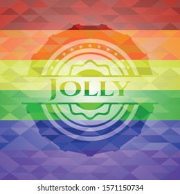 Jolly emblem on mosaic background with the colors of the LGBT flag