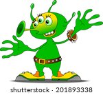 Jolly Green alien in funny shoes, vector and illustration
