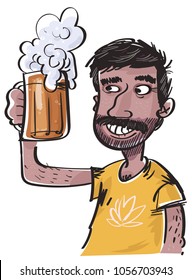 Jolly Indian guy drinking beer. Vector illustration isolated on white background