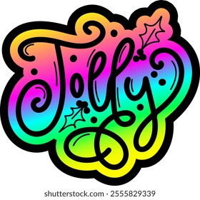 jolly merry christmas colorful bright rainbow graphic design