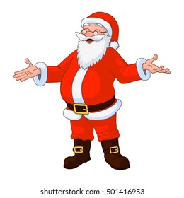 Jolly plump Santa Claus with divorced hands. Vector Illustration