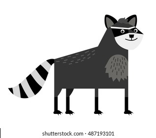 Jolly raccoon with a striped tail standing