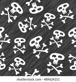 Jolly Roger background. Skull and crossbones seamless pattern texture for Halloween. Pirate flag vector illustration.