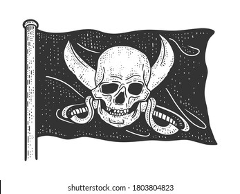 Jolly Roger blackjack pirate flag sketch engraving vector illustration. T-shirt apparel print design. Scratch board imitation. Black and white hand drawn image.