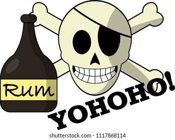 Jolly Roger with a bottle of rum