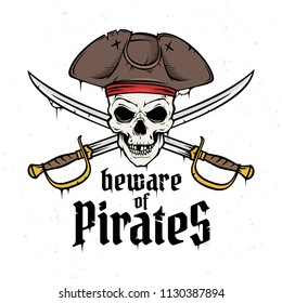 Jolly Roger with Captain's Hat and Red Bandana Illustration