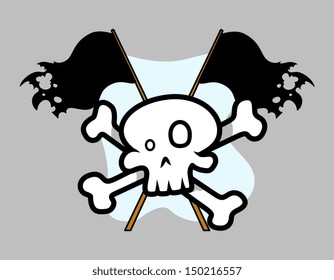 Jolly Roger Crossed Flag - Vector Cartoon Illustration