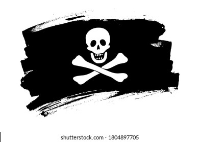 Jolly Roger flag. Pirate flag brush concept. Horizontal vector Illustration isolated on white background.