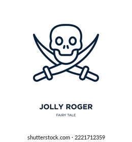 jolly roger icon from fairy tale collection. Thin linear jolly roger, pirate, death outline icon isolated on white background. Line vector jolly roger sign, symbol for web and mobile