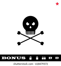Jolly roger icon flat. Black pictogram on white background. Vector illustration symbol and bonus button open and closed lock, folder, star