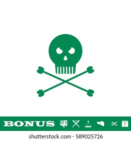 Jolly roger icon flat. Green pictogram on white background. Vector illustration symbol and bonus button