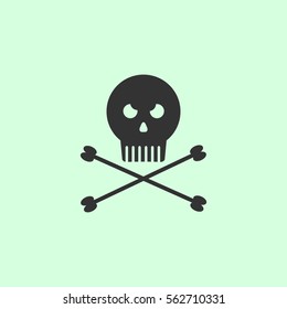 Jolly roger icon flat. Grey vector symbol on green background