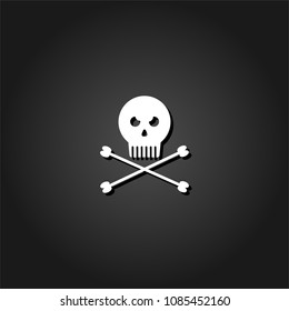 Jolly roger icon flat. Simple White pictogram on black background with shadow. Vector illustration symbol