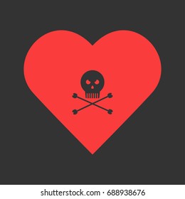 Jolly roger icon flat. Simple pictogram on heart background. Vector illustration symbol