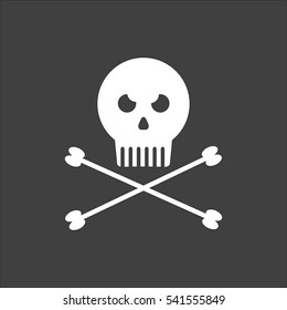Jolly roger icon flat. Vector white illustration isolated on black background. Flat symbol