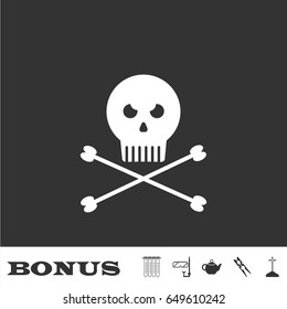 Jolly roger icon flat. White pictogram on black background. Vector illustration symbol and bonus icons