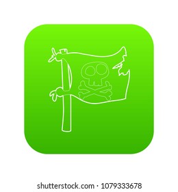 Jolly Roger icon green vector isolated on white background