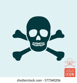 Jolly roger icon. Skull and crossbones pirate symbol. Vector illustration.