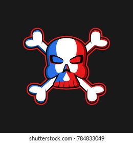 Jolly Roger logo skull with crossbones, threatening symbol pirate flag, t-shirt print or tattoo emblem mockup