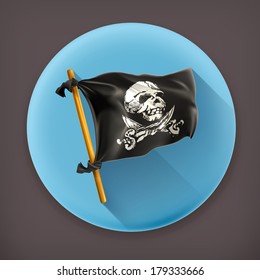 Jolly Roger long shadow vector icon