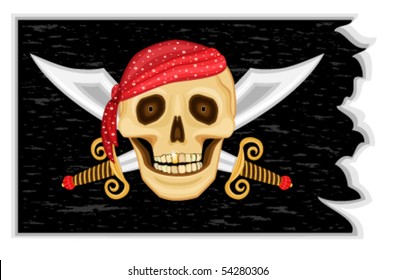 The Jolly Roger - Pirate black flag with swords. Vector file saved as EPS AI8, all elements are layered and grouped.